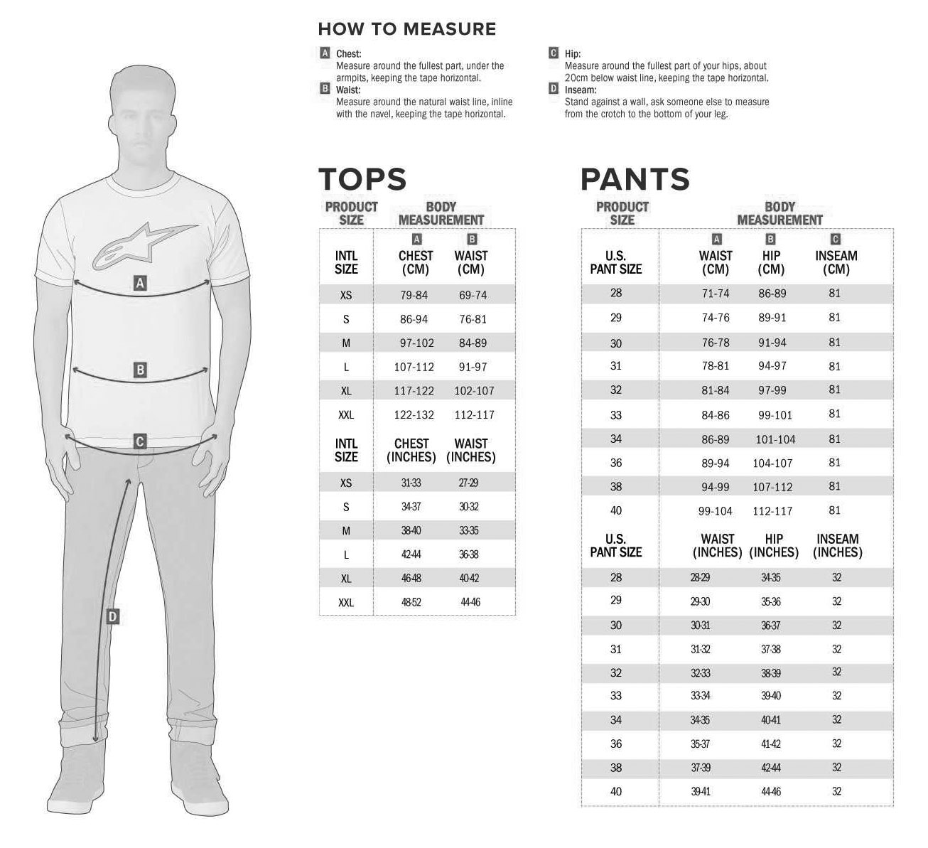 ALPINESTARS Size Guides